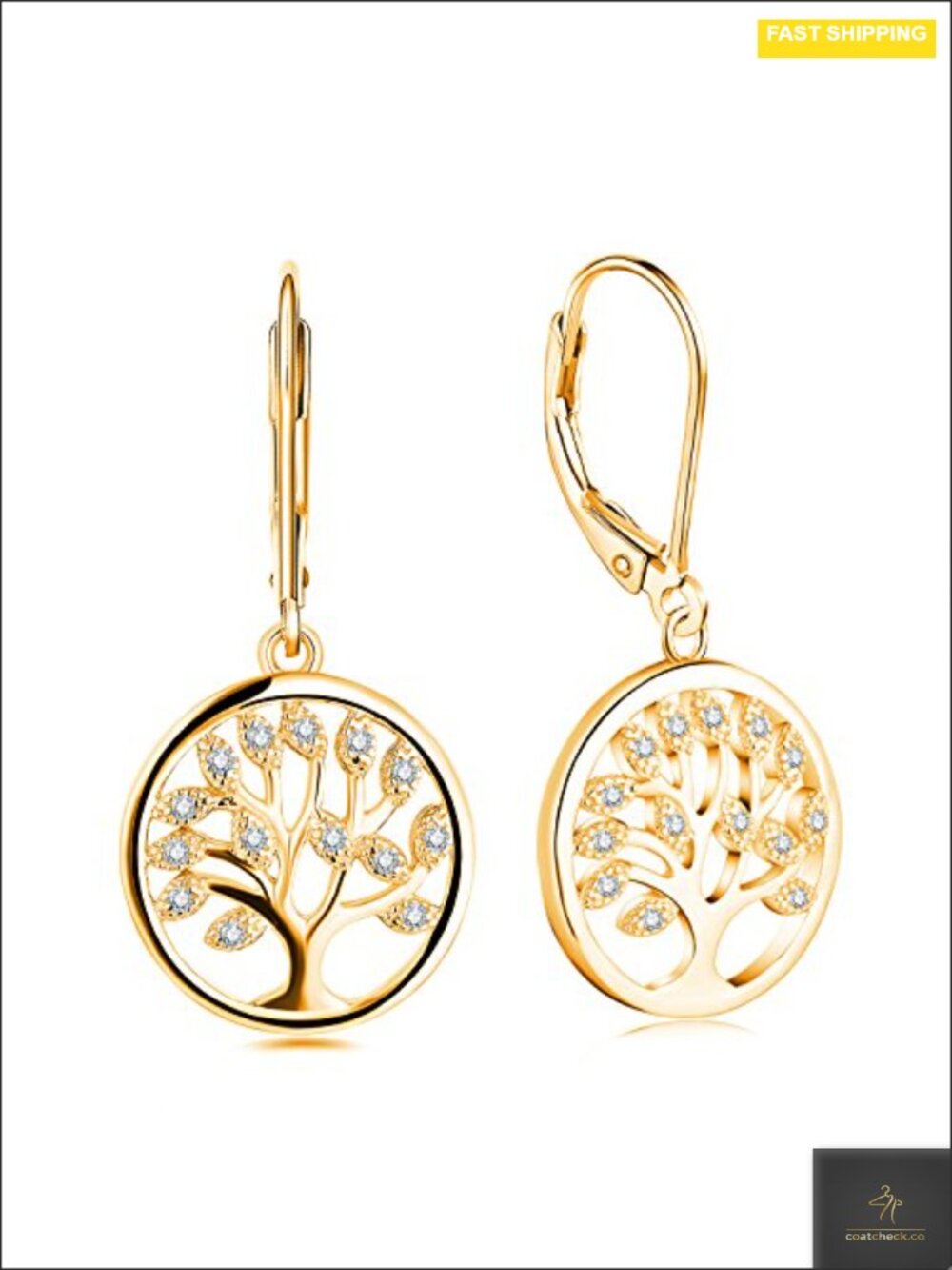 925 Sterling Silver Tree of Life Cubic Zirconia Drop Earrings